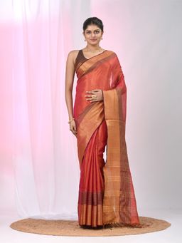 CHARUKRITI - Red Woven Tassels Saree with Unstitched Blouse