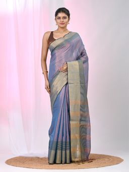 CHARUKRITI - Blue Woven Tassels Saree with Unstitched Blouse