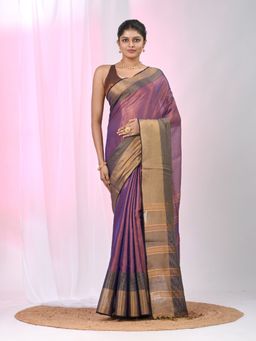 CHARUKRITI - Purple Woven Tassels Saree with Unstitched Blouse