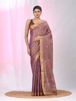 CHARUKRITI - Purple Woven Tassels Saree with Unstitched Blouse