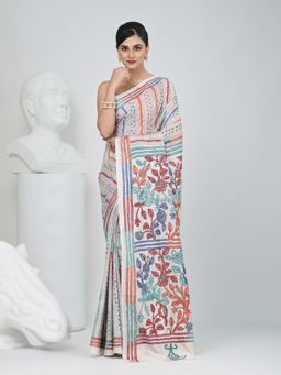 CHARUKRITI - Multi-Color Embroidered Thread Work Saree with Unstitched Blouse