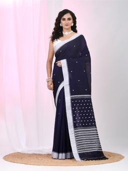 CHARUKRITI - Purple Woven Tassels Saree with Unstitched Blouse