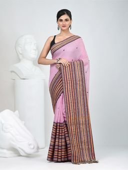 CHARUKRITI - Pink Embroidered Tassels Saree with Unstitched Blouse
