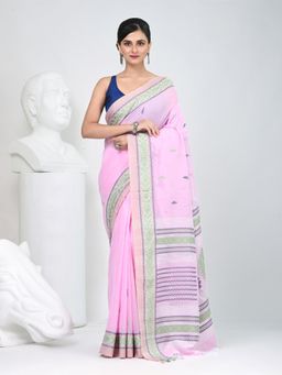 CHARUKRITI - Pink Woven Tassels Saree with Unstitched Blouse