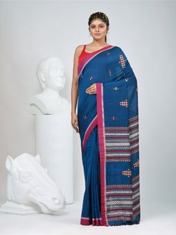 CHARUKRITI - Blue Woven Tassels Saree with Unstitched Blouse