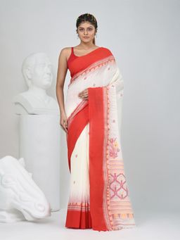 CHARUKRITI - Off White Woven Tassels Saree with Unstitched Blouse