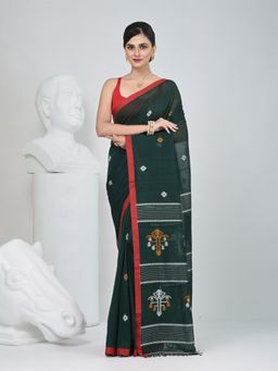 CHARUKRITI - Green Woven Tassels Saree with Unstitched Blouse