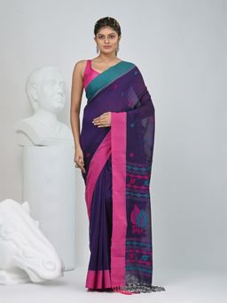 CHARUKRITI - Purple Woven Tassels Saree with Unstitched Blouse