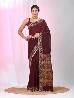 CHARUKRITI - Maroon Woven Tassels Saree with Unstitched Blouse