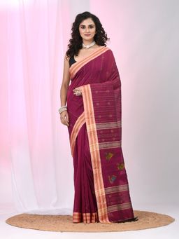 CHARUKRITI - Magenta Woven Tassels Saree with Unstitched Blouse