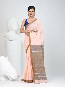CHARUKRITI - Peach Woven Tassels Saree with Unstitched Blouse