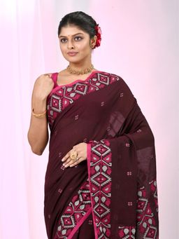CHARUKRITI - Maroon Woven Tassels Saree with Unstitched Blouse