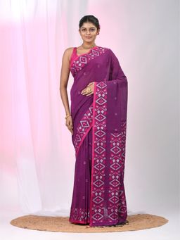 CHARUKRITI - Purple Woven Tassels Saree with Unstitched Blouse