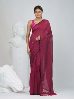 CHARUKRITI - Magenta Embellished Tassels Saree with Unstitched Blouse
