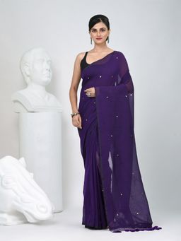 CHARUKRITI - Purple Embellished Tassels Saree with Unstitched Blouse
