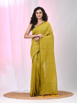CHARUKRITI - Yellow Embellished Tassels Saree with Unstitched Blouse