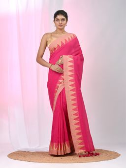 CHARUKRITI - Pink Woven Tassels Saree with Unstitched Blouse