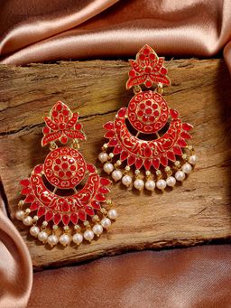Estele - Gold Plated Beautiful Traditional Red Meenakari Drop Earrings for Women
