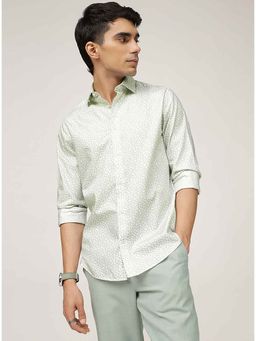 Andamen - Men Green Print Cotton Slim Fit Shirt