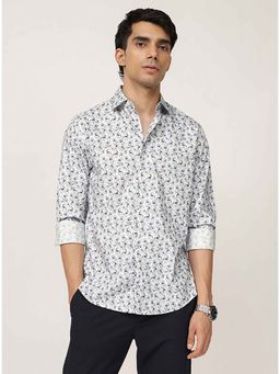 Andamen - Men Navy Blue Print Cotton Slim Fit Shirt