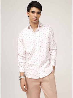 Andamen - Men White Floral Print Cotton Regular Fit Shirt