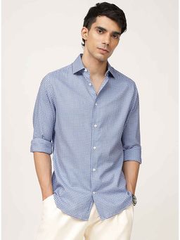 Andamen - Men Blue Checks Cotton Blend Slim Fit Shirt