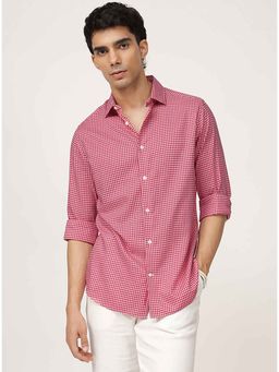 Andamen - Men Red Checks Cotton Blend Regular Fit Shirt