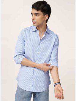 Andamen - Men Blue Stripes Cotton Regular Fit Shirt