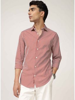 Andamen - Men Red Stripes Cotton Slim Fit Shirt
