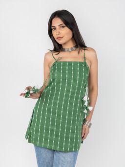 PRET PITAARA - Green Kantha Spaghetti Strap Top