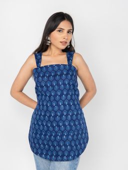 PRET PITAARA - Blue Block Print Top