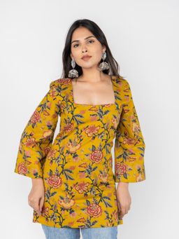 PRET PITAARA - Mustard Floral Top
