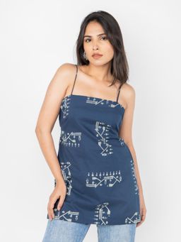 PRET PITAARA - Navy Blue Spaghetti Abstract Print Top