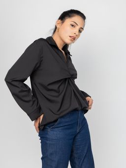 PRET PITAARA - Black Twist Drape Top