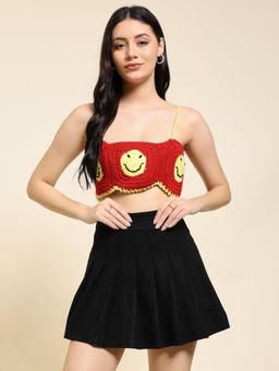 SUGERCANDY - Red Neesh Crochet Crop Top