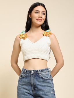 SUGERCANDY - Cream Mona Lisa Handmade Crochet Crop Top