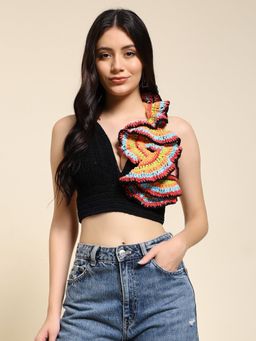 SUGERCANDY - Black Cov Crochet Handmade Crop Top