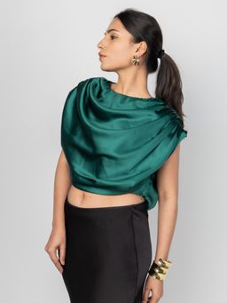 PRET PITAARA - Green Emerald Cascade Drape Crop Top