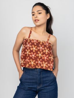 PRET PITAARA - Rust Embroidered Crop Top