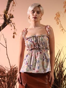 SUGERCANDY - Beige Floral Celvia Top