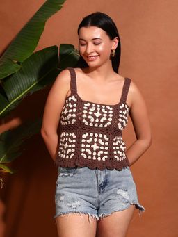 SUGERCANDY - Brown Beriaan Crochet Crop Top