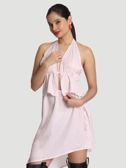 Bene Kleed - Womens Pink Stripes Slim Fit Halter Neck Top