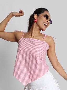 Bene Kleed - Womens Pink Regular Fit Small Checks Wrap Top