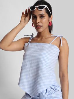 Bene Kleed - Womens Blue Scarf Style Checks Top