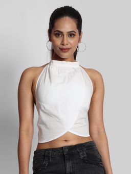 Bene Kleed - Womens White Regular Fit Tulip Shape Wrap Crop Top