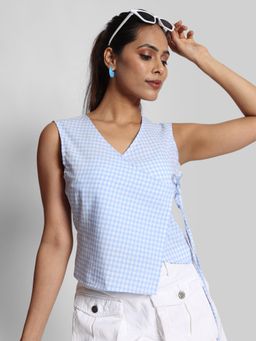 Bene Kleed - Womens Blue Slim Fit Wrap Style Sleeveless Top