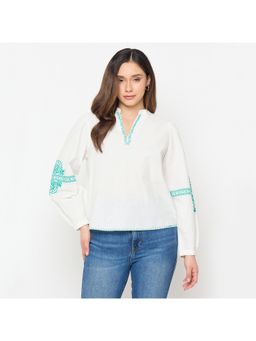 Madame - Womens Cotton Blend Full Sleeve White Top