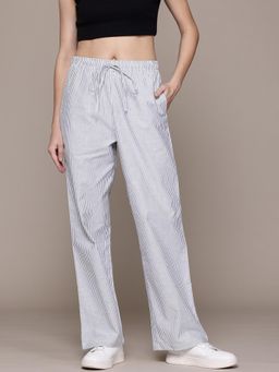 MIXT by Nykaa Fashion - Womens Grey Stripes Linen Blend Trouser