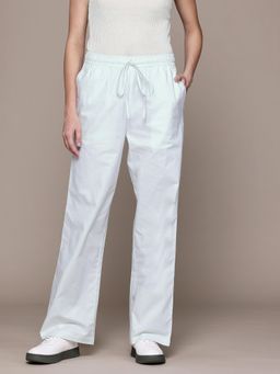 MIXT by Nykaa Fashion - Womens Green Stripes Linen Blend Trouser