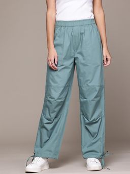 MIXT by Nykaa Fashion - Womens Teal Loose Fit High Rise Parachute Cargo Trouser